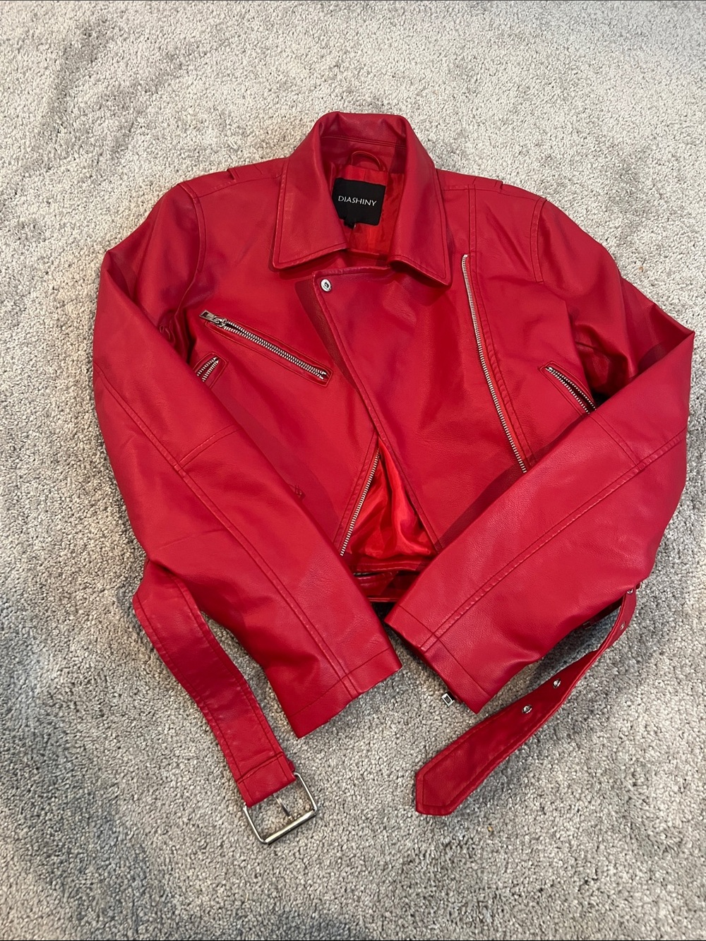 Red Faux Leather Moto Jacket